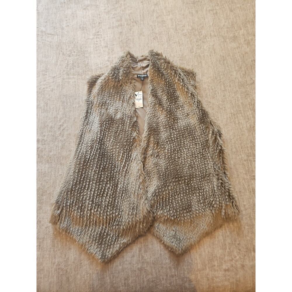 Express Tan Faux Fur Vest Medium
